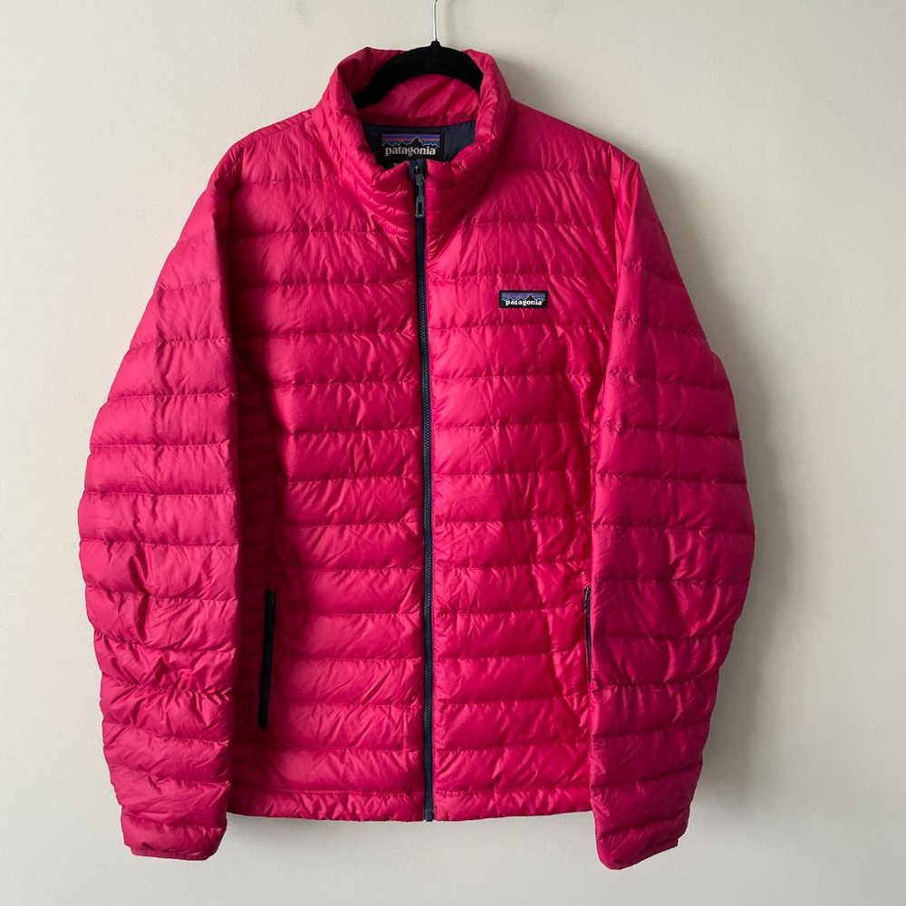 Patagonia Down Sweater Jacket Full Zip Mock Neck Winter Outdoor Pink XL - Picture 2 of 8